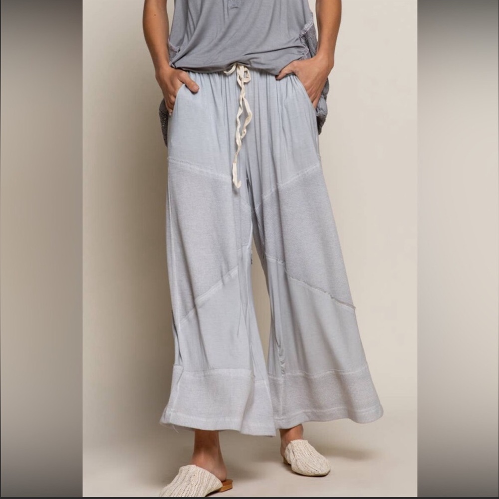 POL - AQUA GREEN Wide Leg Lounge Pants Lightweight Loose Knit Pants - Picture 10 of 12